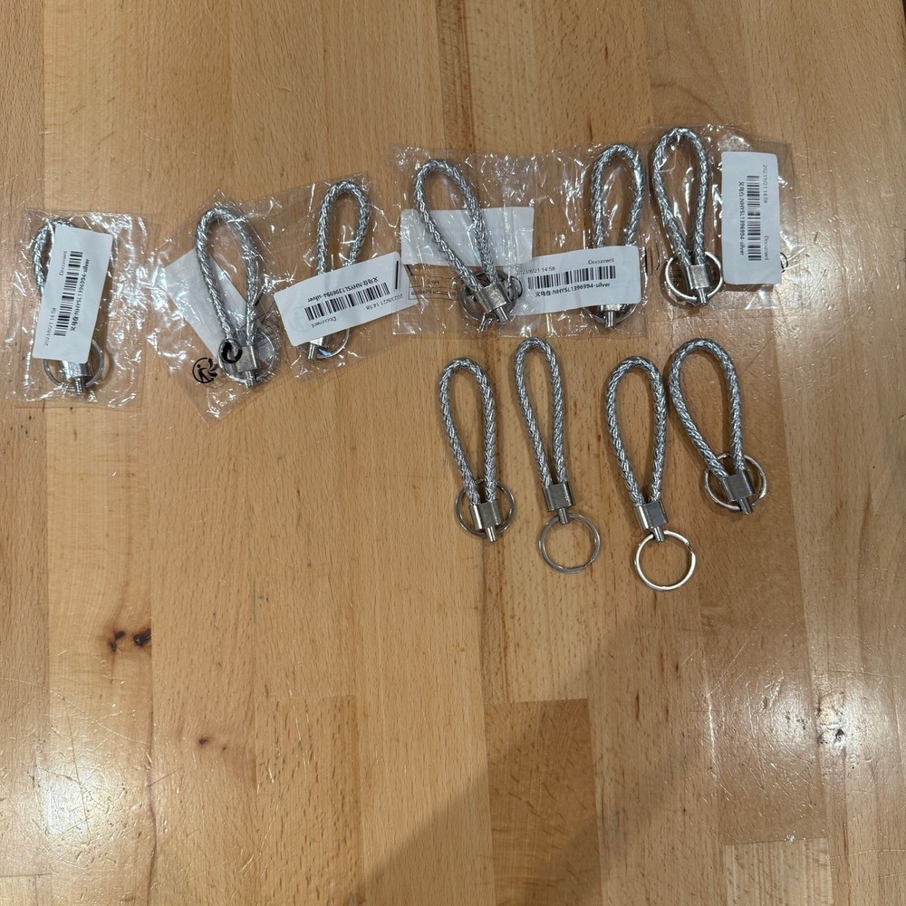 Silver Braided Rope Keychain Loop Car Keyring Holder Accessory Lot (10)